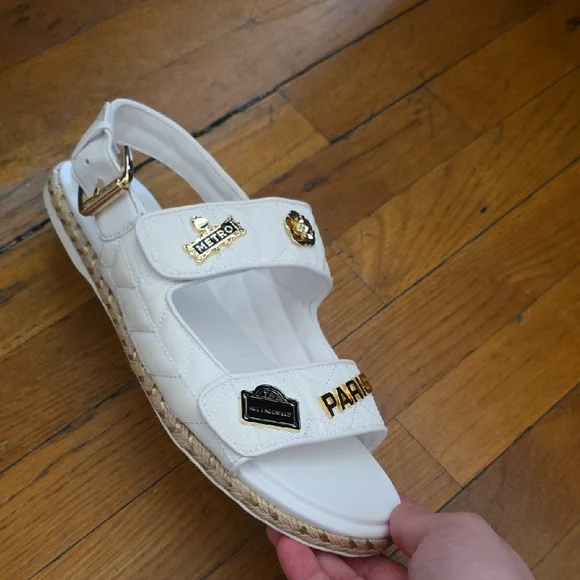 Karl Lagerfeld White Sandals with Gold Accents - Picture 5 of 11